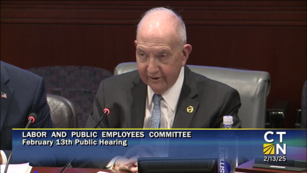 Senate President Martin Looney, D-New Haven, testifies during a Feb. 13 public hearing of the Labor and Public Employees Committee. Credit: Screenshot courtesy of CT-N.